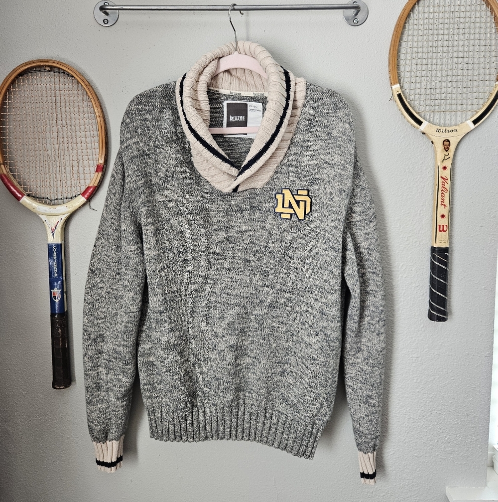 Bruzer Notre Dame Vintage Cotton collared sweater XL